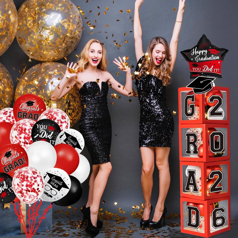 QIYANPAX Graduation Decorations Class of 2026 - Red and Black Graduation Decorations - Balloons Boxes with Letters 2026 GRAD So Proud of You, Congrats Grad Party Decorations for Any Grades - Image 5