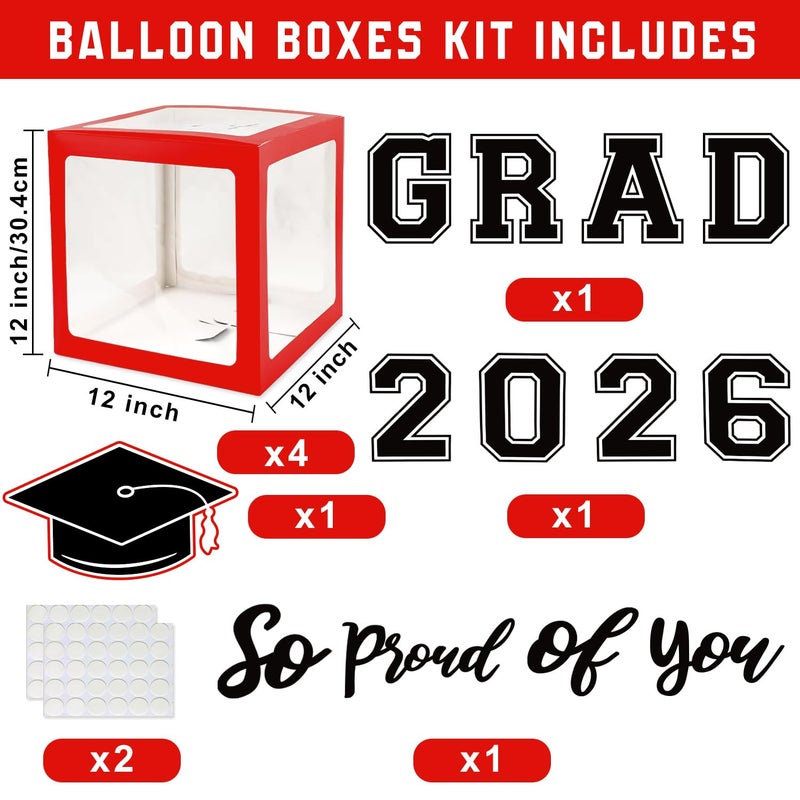 QIYANPAX Graduation Decorations Class of 2026 - Red and Black Graduation Decorations - Balloons Boxes with Letters 2026 GRAD So Proud of You, Congrats Grad Party Decorations for Any Grades - Image 2