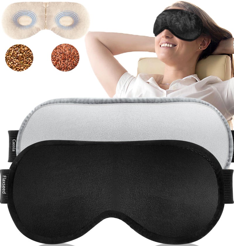TOPOINT Heated Eye Mask (2-Packs), Moist Warm Compress Microwave with Flaxseed Cassia Seed, Weighted Eye Mask for Sleeping, Dry Eyes, Stye Eye Treatment, Relief Eye Fatigue (Black&Grey) - Image 1