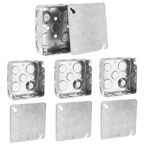 Venussar 4" Square Electrical Box with Cover, 1-1/2" Deep Metal Electrical Box, Ten 1/2'' and Six 3/4'' Knockouts, Galvanized Steel, 21.0 Cu. in. Capacity Junction Box Metal - Image 1