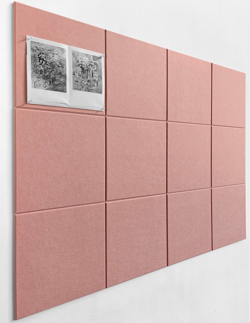 DECORITA Felt Wall Tiles | Large Cork Board Alternative | Aesthetic Felt Bulletin Board for Office, Home & Classroom | Large Cork Boards for Walls Pinboard (12-Pack) | Pink - Image 1