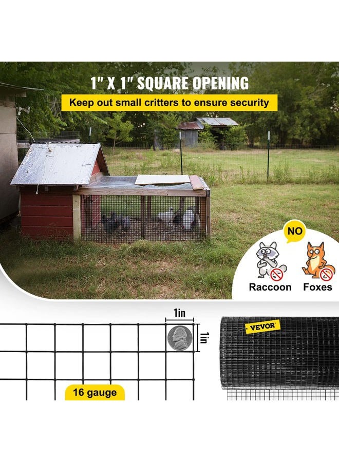 VEVOR Hardware Cloth, 24" x 100' & 1"x1" Mesh Size, Galvanized Steel Vinyl Coated 16 Gauge Chicken Wire Fencing w/A Cutting Plier & A Pair of Fabric Gloves, for Garden Fencing & Pet Enclosures, Black - Image 4