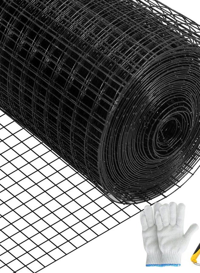 VEVOR Hardware Cloth, 24" x 100' & 1"x1" Mesh Size, Galvanized Steel Vinyl Coated 16 Gauge Chicken Wire Fencing w/A Cutting Plier & A Pair of Fabric Gloves, for Garden Fencing & Pet Enclosures, Black - Image 1