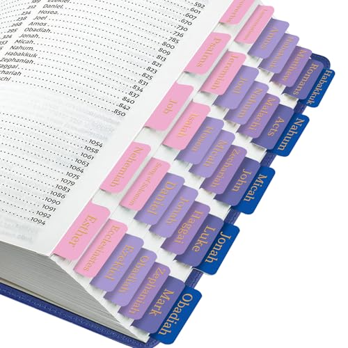 Reaeon Bible Tabs, Laminated Bible Tabs for Women & Men, 75 Tabs, Bible Tabs for Study Bible, Large Print Easy to Read and Apply Tabs for All Ages (Gold Foil Violet) - Image 1