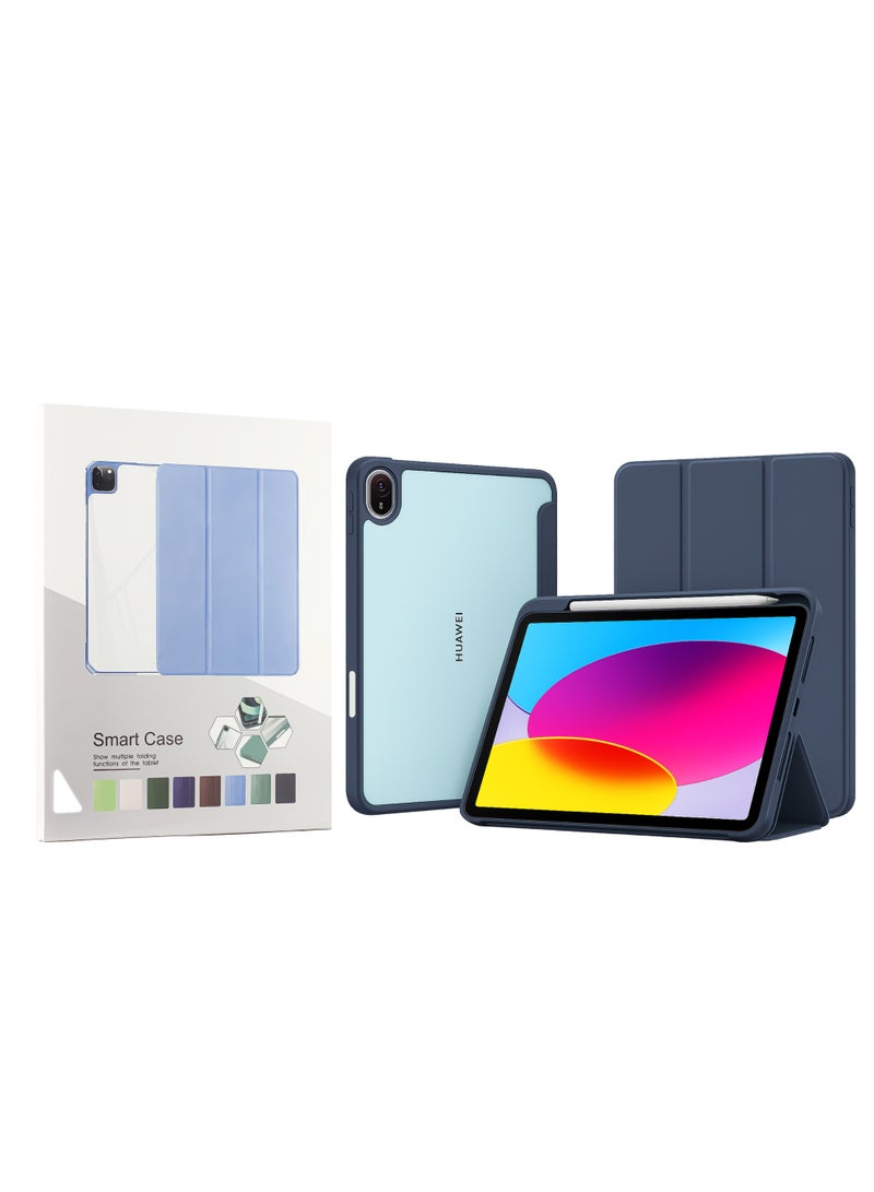 جراب مع حامل قلم، جراب ذكي مقاوم للصدمات مع غطاء خلفي شفاف واقٍ لجهاز HUAWEI MatePad SE اللوحي، مقاس 11 بوصة (أزرق)
