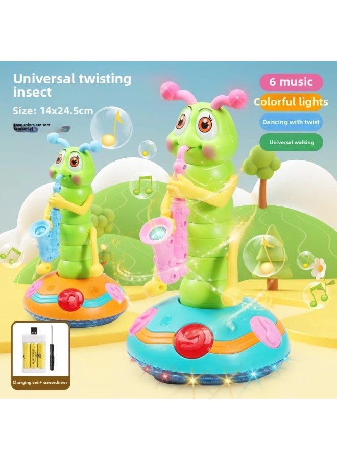 Shake Tone Same Electric Singing Twisted Worm Children's Music Lighting Caterpillar Blow Saxophone Universal Toy-Color:[6 Pieces Of Music - Rechargeable Version] Electric Dancing Twisting Insect (happy Music + Universal Travel)  - Image 1