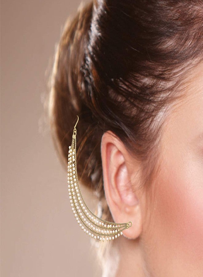 MEENAZ Traditional Temple Gold Plated Moti Bahubali Wedding Bridal Pearl Ear Chain Hair Accessories Jhumkas Jhumki Earrings for Women Support Stylish (Golden) - Image 2
