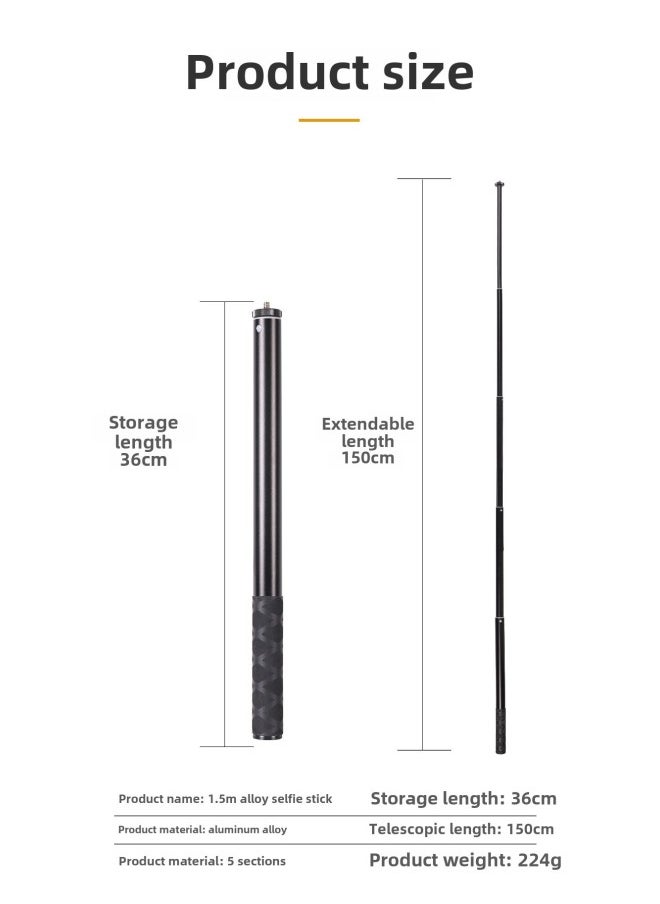 Generic Panoramic Metal Selfie Stick Camera Selfie Phone Bracket Feiyu Handheld 1.5 M Telescopic Extended Selfie Stick-Color:1.5m  - Image 1