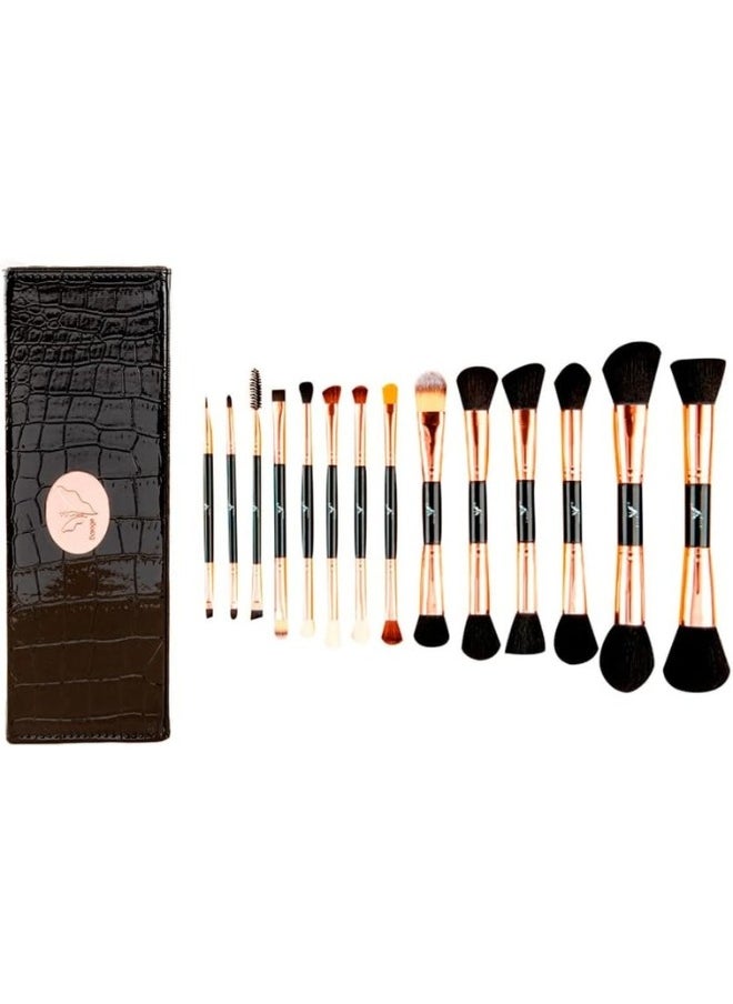 daroge Daroge 14 Pieces Dual Head Makeup Brushes Set Black/Rose Gold  - Image 1