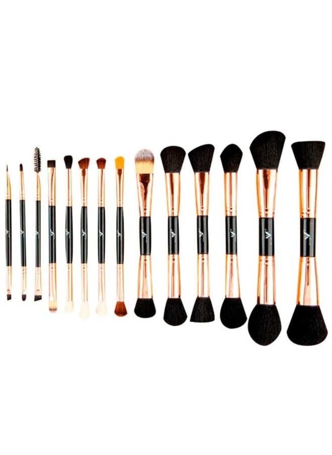 daroge Daroge 14 Pieces Dual Head Makeup Brushes Set Black/Rose Gold  - Image 2