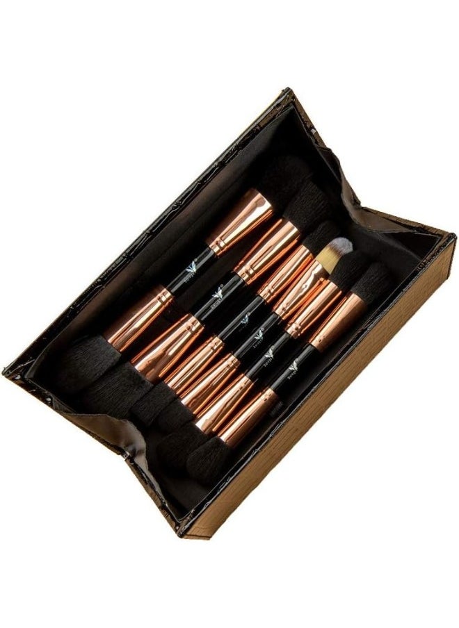daroge Daroge 14 Pieces Dual Head Makeup Brushes Set Black/Rose Gold  - Image 3