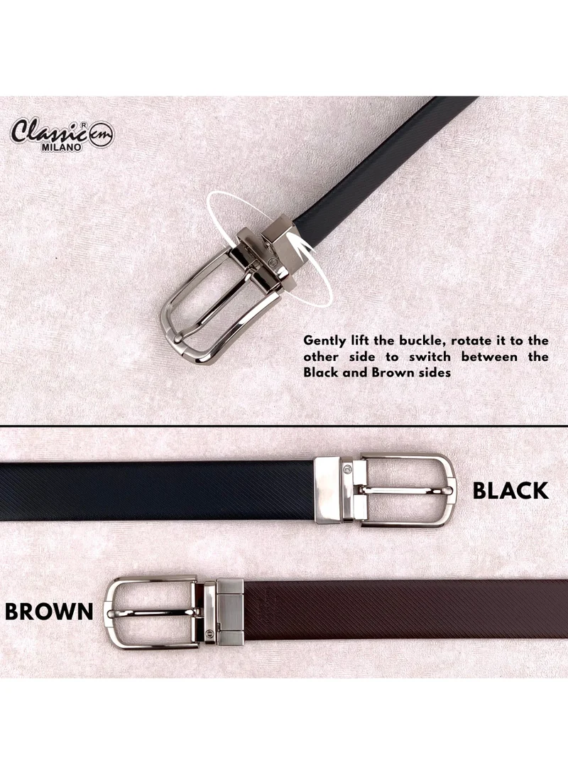 Classic Milano Black Brown (TRENZAS) Classic Milano Spanish Genuine Leather Reversible Belt for Men, Premium Formal Leather Belt with Reversible Pin Buckle, Elegant Men's Belt for Business Wear, Office, Wedding and Special Occasions | 2 in 1 Belt (Pack of 1) for Men | Best Price UAE