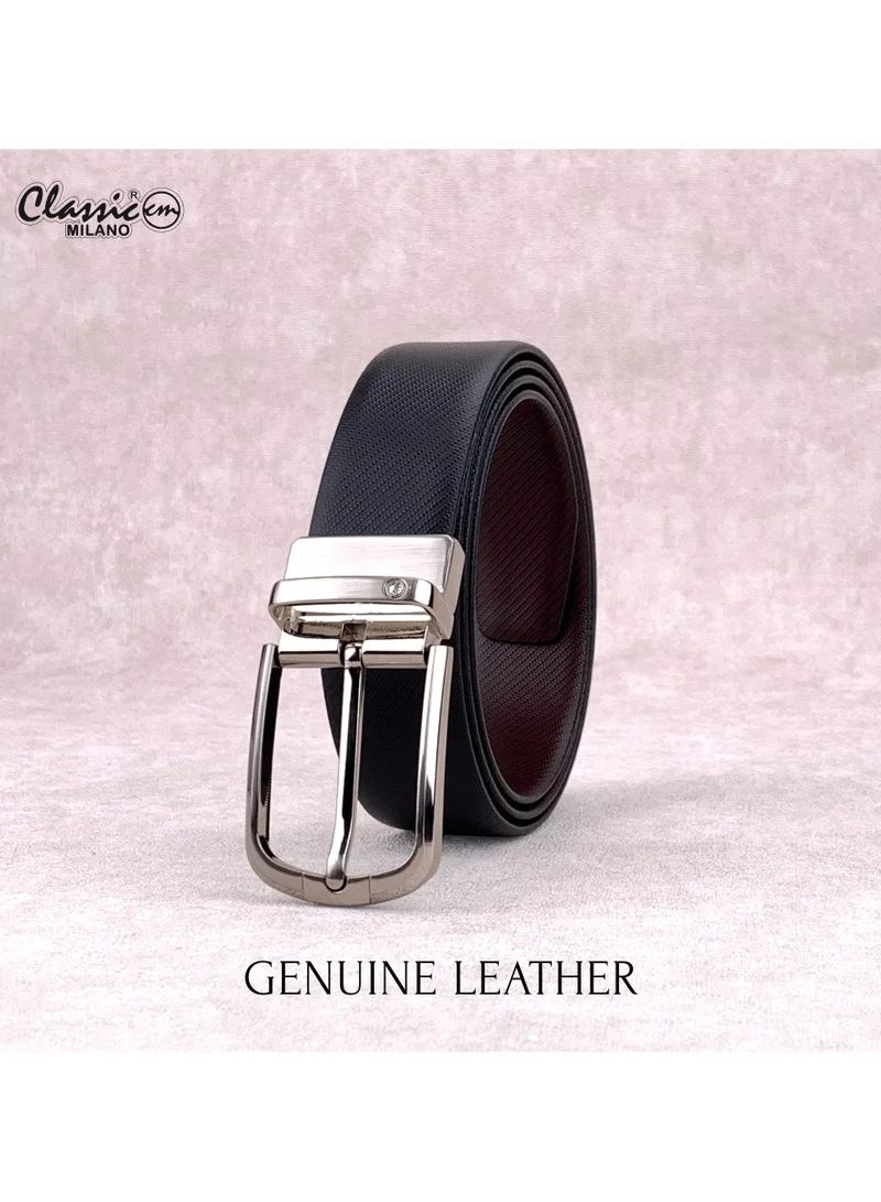 Classic Milano Black Brown (TRENZAS) Classic Milano Spanish Genuine Leather Reversible Belt for Men, Premium Formal Leather Belt with Reversible Pin Buckle, Elegant Men's Belt for Business Wear, Office, Wedding and Special Occasions | 2 in 1 Belt (Pack of 1) for Men | Best Price UAE
