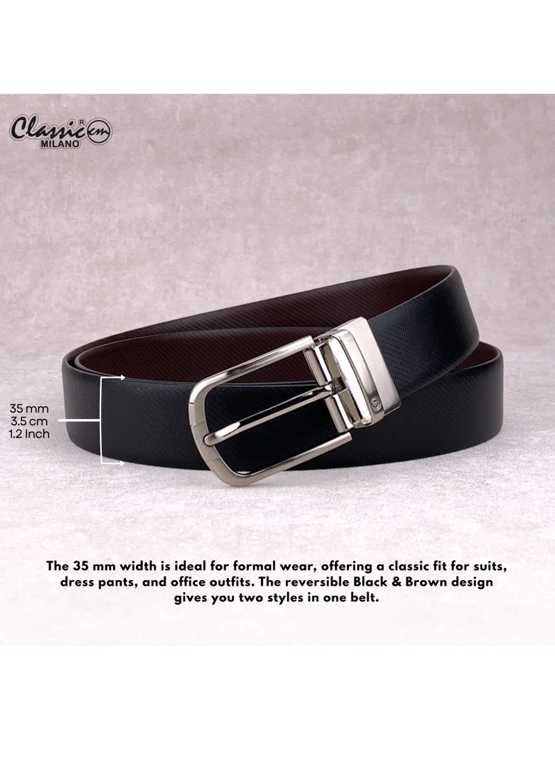 Classic Milano Black Brown (TRENZAS) Classic Milano Spanish Genuine Leather Reversible Belt for Men, Premium Formal Leather Belt with Reversible Pin Buckle, Elegant Men's Belt for Business Wear, Office, Wedding and Special Occasions | 2 in 1 Belt (Pack of 1) for Men | Best Price UAE
