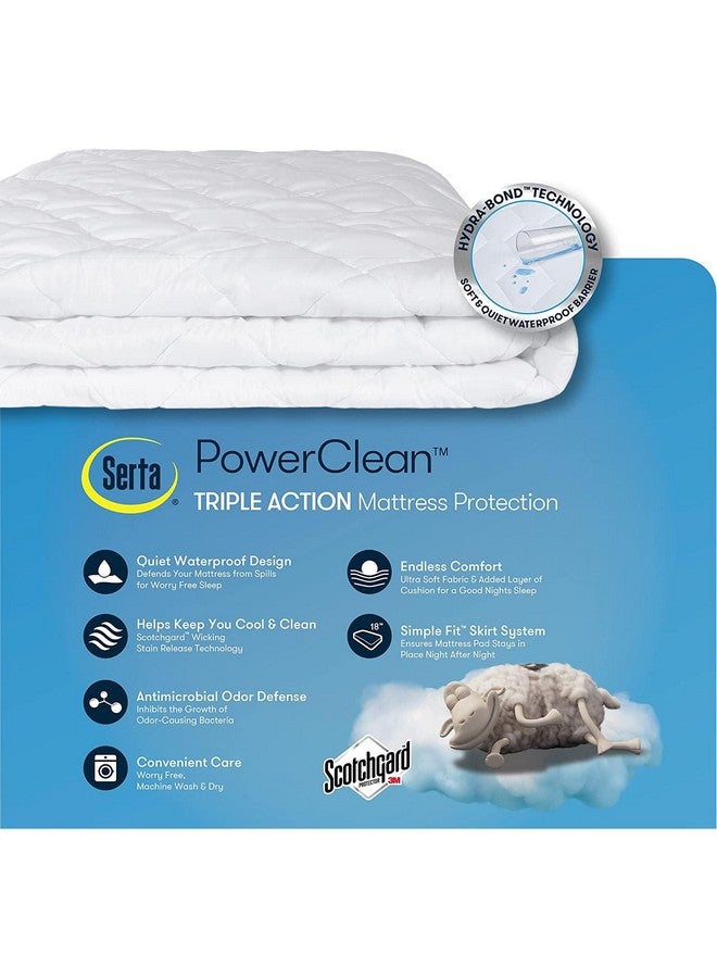 Serta SERTA Power Clean Triple Action Quilted Soft Waterproof Mattress Pad Protector, Moisture Wicking Protection with 15" Deep Pocket, Twin, White  - Image 5