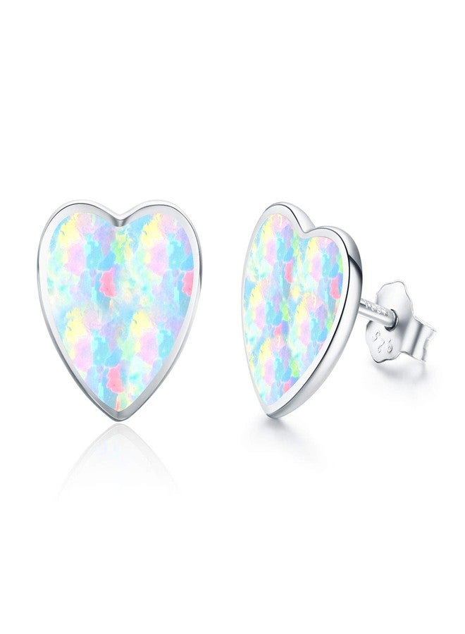 CUOKA MIRACLE Heart Stud Earrings 925 Sterling Sliver Opal Stud Earrings HypoallergenicJewelry Rose Gold Heart for Women Teen with Sensitive Ears Tiny Small Earrings Gifts - Image 1