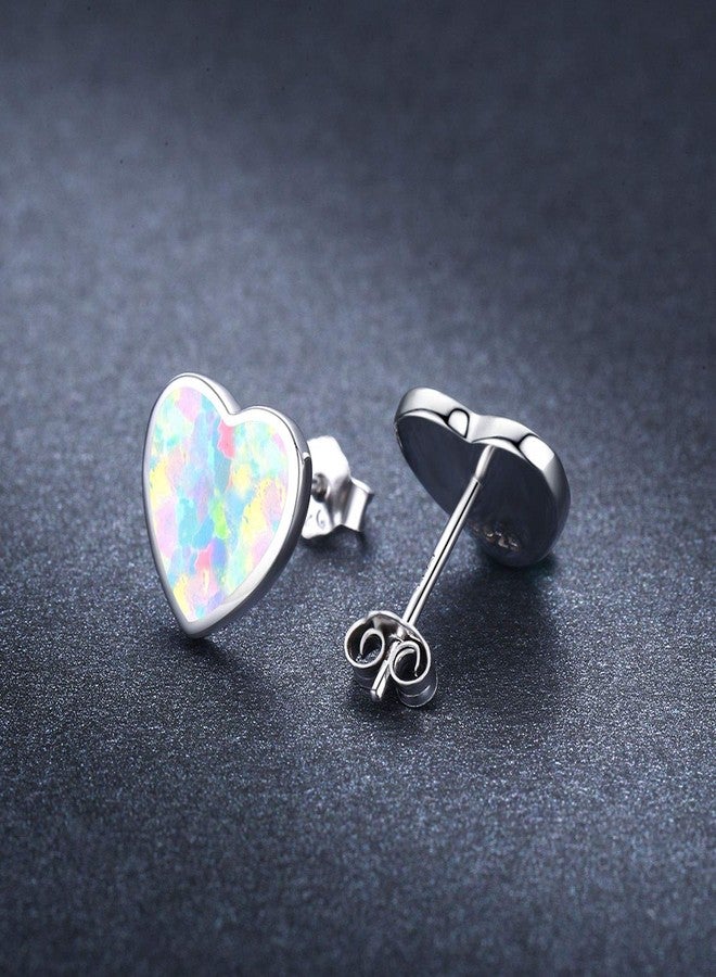 CUOKA MIRACLE Heart Stud Earrings 925 Sterling Sliver Opal Stud Earrings HypoallergenicJewelry Rose Gold Heart for Women Teen with Sensitive Ears Tiny Small Earrings Gifts - Image 2