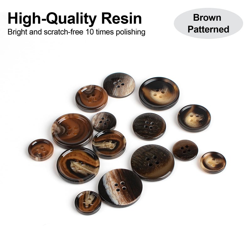 OELFFOW 110Pcs Brown Patterned Mixed Sewing Buttons, 4-Hole Craft Round Blazer Buttons, 5 Color 3 Size (15mm, 20mm, 25mm) Suit Coats Resin Button, for Variety Clothing Sewing, DIY Craft (Brown Patterned) - Image 3