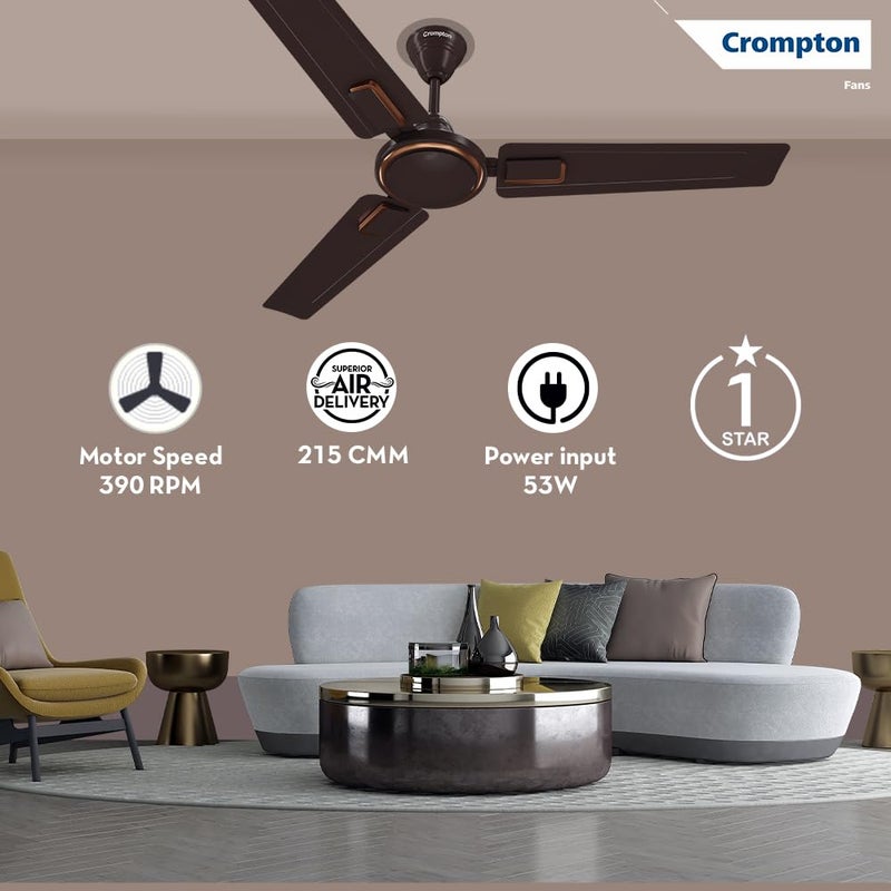 Crompton Crompton SUREBREEZE LERONE 1200 mm 48 inch Ceiling Fan Smoked Brown Star rated energy efficient fans  - Image 4