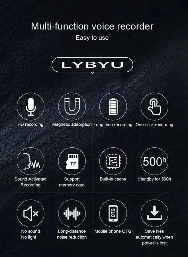 LAESO 12 Days Long Battery Life 128G Magnetic Voice Activated Recorder with AI-Triple Noise Reduction,,2000 Hours Recording Capacity,Digital Audio Recorder, Small Recording Devices - Image 3