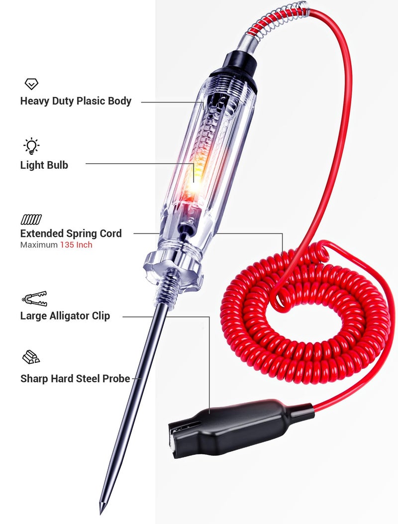 JASTIND Heavy Duty Automotive Circuit Tester, Premium 6-24V Test Light with Extended Spring Test Leads & Sharp Piercing Probe, Circuit Voltage Tester with Replacement Indicator Light for Car/Vehicles - Image 3