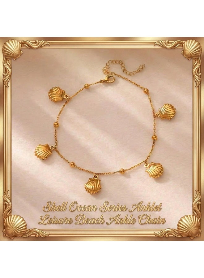 Ucanbe Shell Ocean Series Anklet Leisure Beach Ankle Chain – Stainless Steel - Image 1