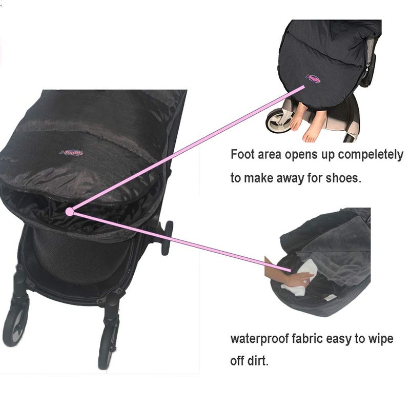 funlife German Designed Ultimate Protection Cozy Warm Waterproof Winter Baby Stroller Bunting Bag,Front Piece Removable,Multi-Function Good for 6-42M,Black - Image 4