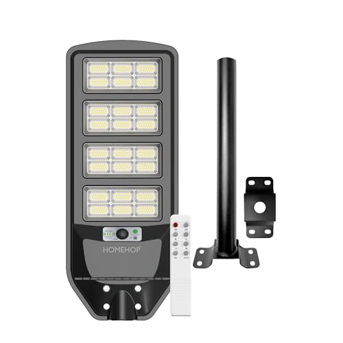 Homehop ABS Solar Street Light Outdoor Waterproof 300 Watt LED Wireless Motion Sensor high Power Lamp for Home, Garden, Wall, Pathway, Dusk to Dawn with Pole (12000Mah/3.2V- Cool Light, Black) - Image 1
