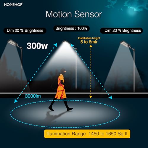 Homehop ABS Solar Street Light Outdoor Waterproof 300 Watt LED Wireless Motion Sensor high Power Lamp for Home, Garden, Wall, Pathway, Dusk to Dawn with Pole (12000Mah/3.2V- Cool Light, Black) - Image 4