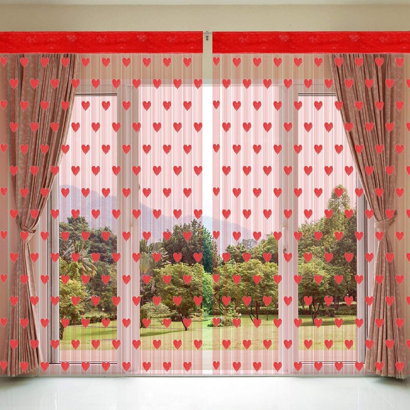 CCINEE 2pcs Heart Foil Fringe Curtain, 3.3x6.6 Ft Red Lace Hearts String Backdrop Curtains for Window Door Bathroom Decorations - Image 4