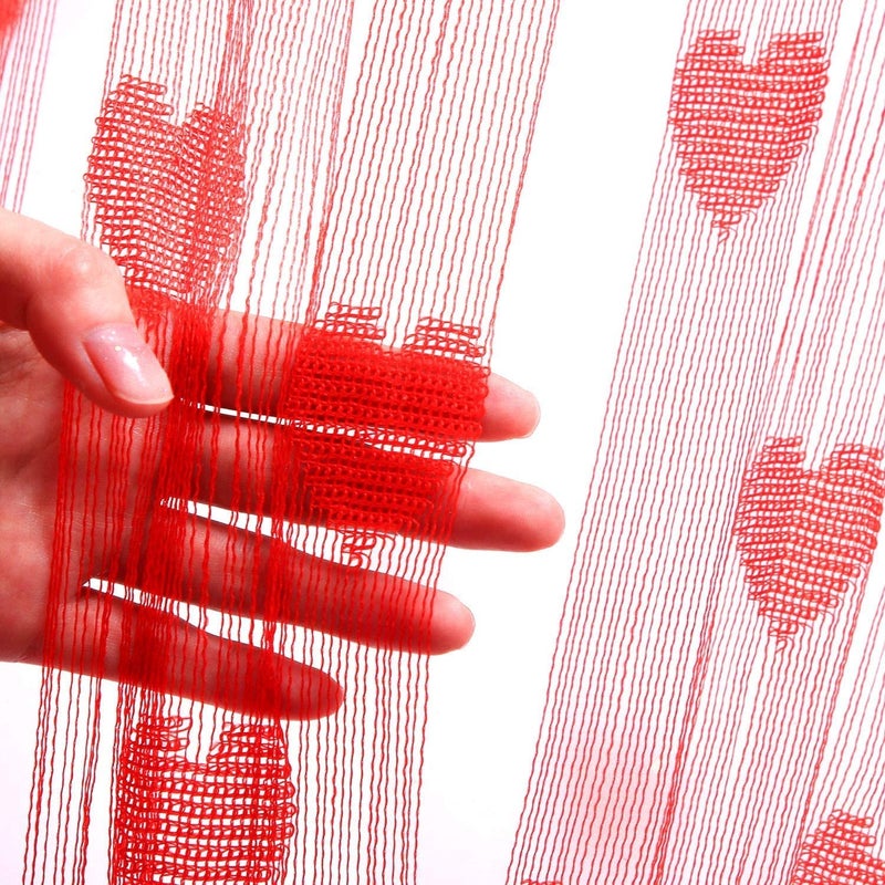 CCINEE 2pcs Heart Foil Fringe Curtain, 3.3x6.6 Ft Red Lace Hearts String Backdrop Curtains for Window Door Bathroom Decorations - Image 3