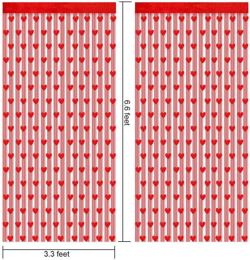 CCINEE 2pcs Heart Foil Fringe Curtain, 3.3x6.6 Ft Red Lace Hearts String Backdrop Curtains for Window Door Bathroom Decorations - Image 2