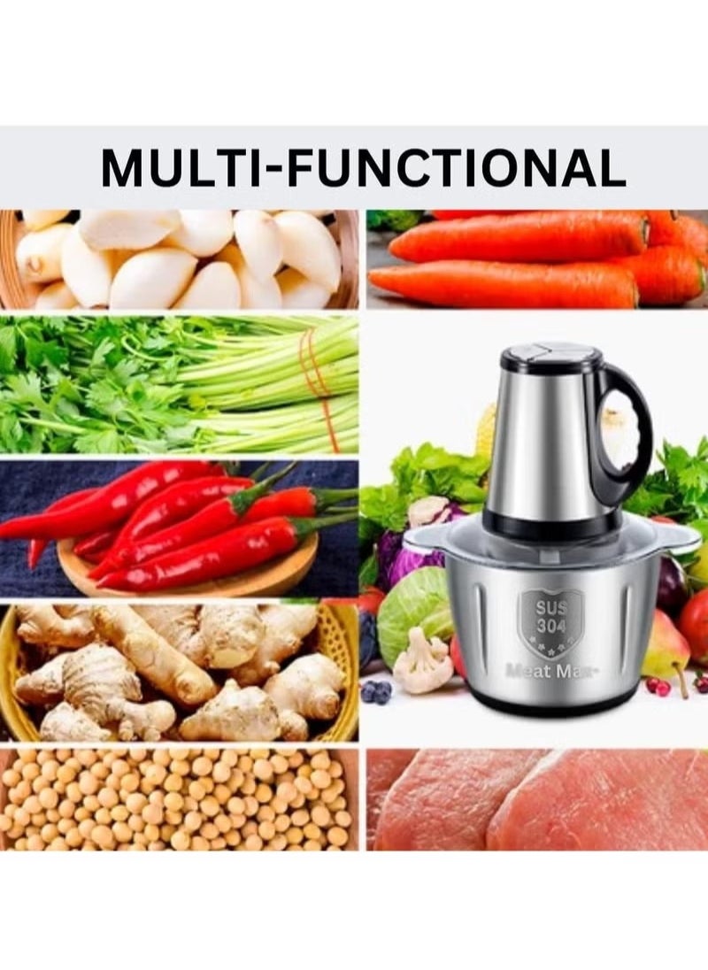3 Speeds 500W Food Chopper, 3L Multi-Function Stainless Steel Kitchen Food Processor, Household Mincer For Meat, Onion, Vegetables