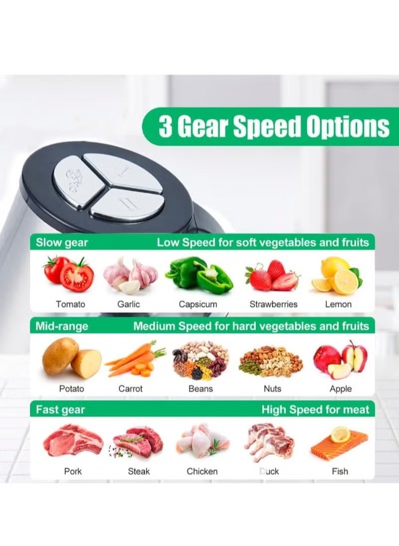 3 Speeds 500W Food Chopper, 3L Multi-Function Stainless Steel Kitchen Food Processor, Household Mincer For Meat, Onion, Vegetables