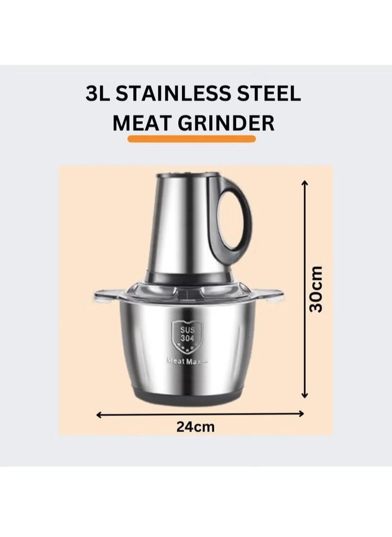 3 Speeds 500W Food Chopper, 3L Multi-Function Stainless Steel Kitchen Food Processor, Household Mincer For Meat, Onion, Vegetables