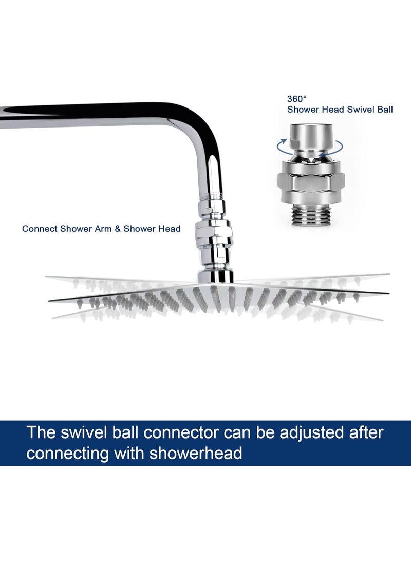 Shower Head Swivel Ball Adapter - Solid Brass Shower Connector Ball Joint Adjustable Universal Shower Arm Extension Component (Chrome Finish) - Image 2