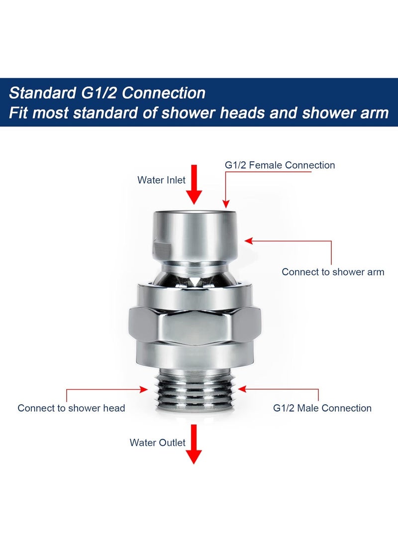 Shower Head Swivel Ball Adapter - Solid Brass Shower Connector Ball Joint Adjustable Universal Shower Arm Extension Component (Chrome Finish) - Image 5
