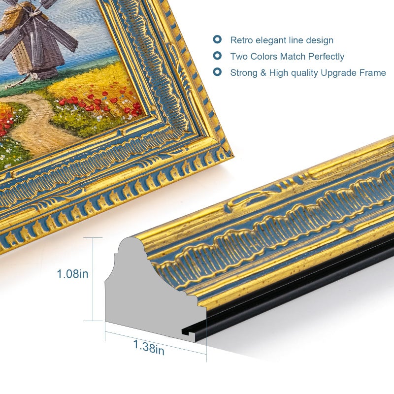 GULETHUN 18x24 Picture Frame Gold - Vintage Photo Frame 18 by 24, Retro Home Decor Wall Hanging Gallery Frames, Sturdy, Plexiglass, Ornate Gold Raised Poster Frame for Vertical & Horizontal Display - Image 3