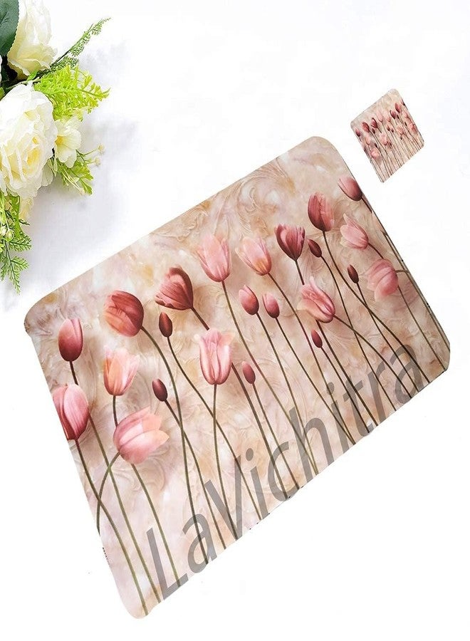 LaVichitra Printed PVC Designer Table Mats with Tea Coaster Combo for Dining Table Kitchen Restaurant Office Table | Size : 45 x 30 cm - Brown | Pack of 6 Mats & 6 Coasters| Wipeable placemats | - Image 3