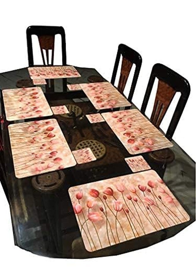 LaVichitra Printed PVC Designer Table Mats with Tea Coaster Combo for Dining Table Kitchen Restaurant Office Table | Size : 45 x 30 cm - Brown | Pack of 6 Mats & 6 Coasters| Wipeable placemats | - Image 1