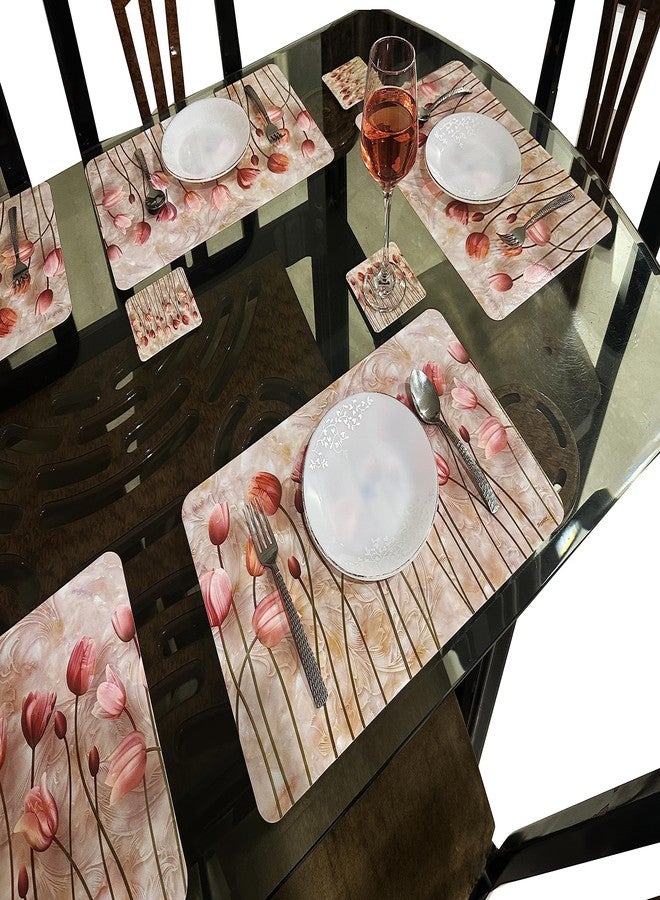 LaVichitra Printed PVC Designer Table Mats with Tea Coaster Combo for Dining Table Kitchen Restaurant Office Table | Size : 45 x 30 cm - Brown | Pack of 6 Mats & 6 Coasters| Wipeable placemats | - Image 2