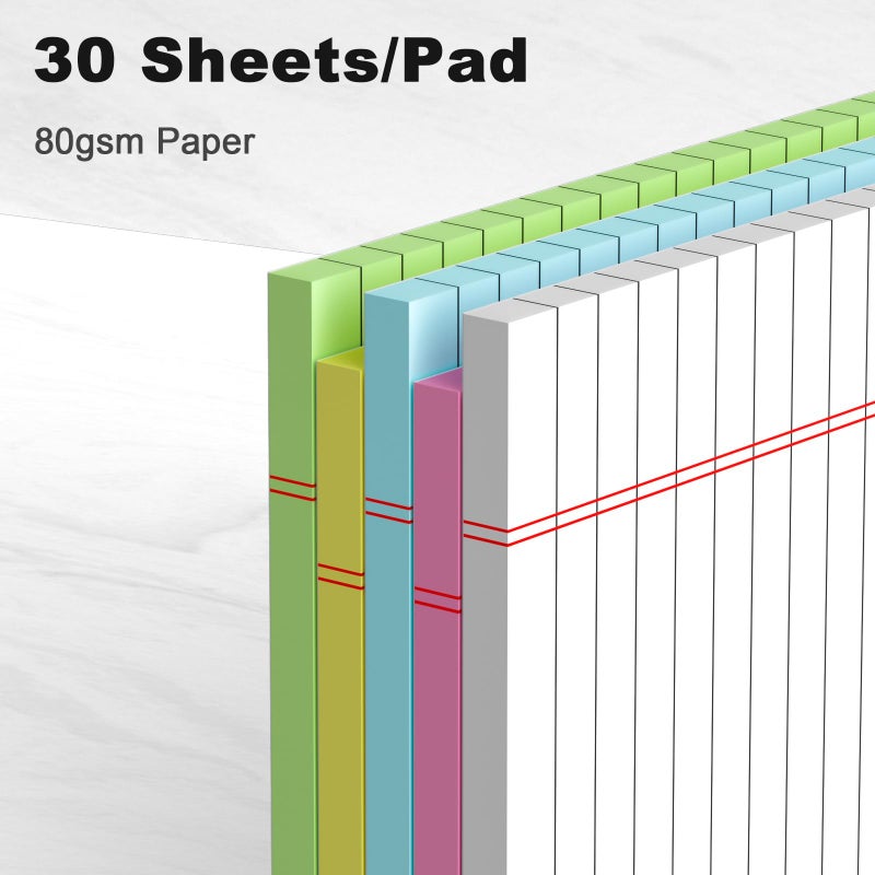 AILZFEI 5pcs Small Note Pads 5x8 Notebook College Ruled Legal Pads Color Notepads 5 Pack Study Back Writing Pads 5 x 8 Perforated Narrow Ruled Pads of Paper for School & Office Supplies 30 Sheets/Pack - Image 3