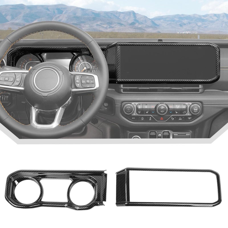 JeCar Carbon Fiber Interior Center Console Dashboard Trim Overlay for 2024 Jeep Wrangler JL 2pcs