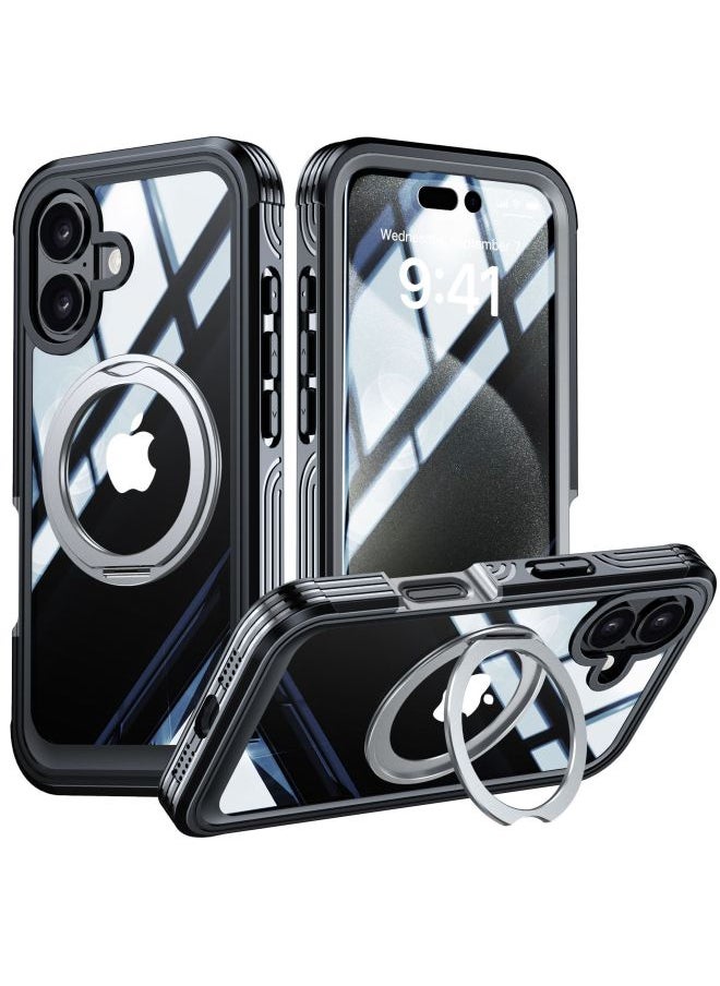 Generic - Suitable For Iphone16 Built-in 9H Glass Mobile Phone Case Magsafe Magnetic Bracket Airbag Anti-drop Wireless Charging-Color:Hd 360 ° Rotating Bracket Model-Applicable Models:For Iphone 16 Pro Max - Image 1