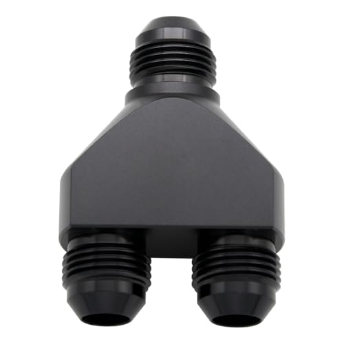 KRD PERFORMANCE Aluminum Y Block Adapter Fittings -8 AN male Swivel to Parallel Exit Dual 2 x -8 AN Male Y Block Splitter Tee Hose Connector, Black - Image 5