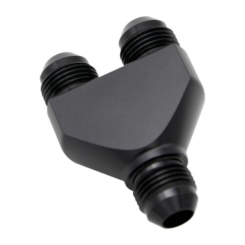 KRD PERFORMANCE Aluminum Y Block Adapter Fittings -8 AN male Swivel to Parallel Exit Dual 2 x -8 AN Male Y Block Splitter Tee Hose Connector, Black - Image 3