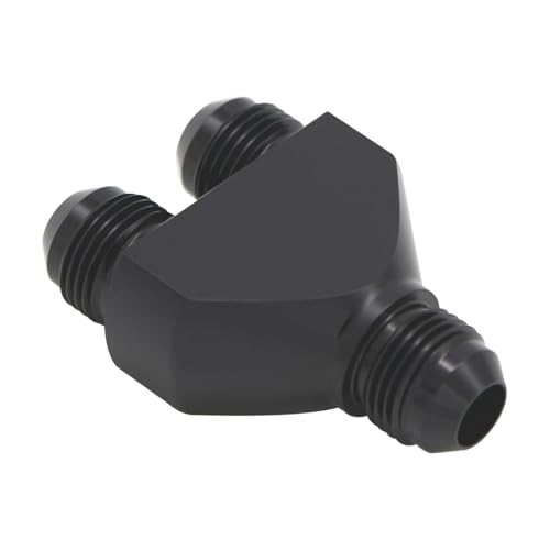 KRD PERFORMANCE Aluminum Y Block Adapter Fittings -8 AN male Swivel to Parallel Exit Dual 2 x -8 AN Male Y Block Splitter Tee Hose Connector, Black - Image 2