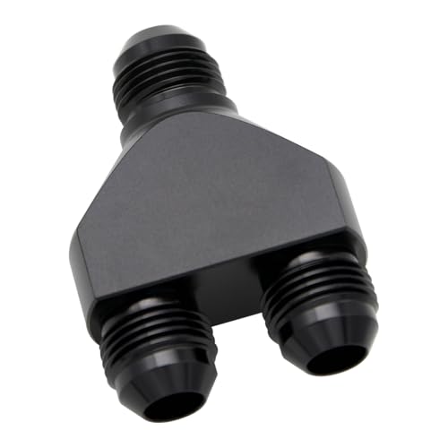 KRD PERFORMANCE Aluminum Y Block Adapter Fittings -8 AN male Swivel to Parallel Exit Dual 2 x -8 AN Male Y Block Splitter Tee Hose Connector, Black - Image 4