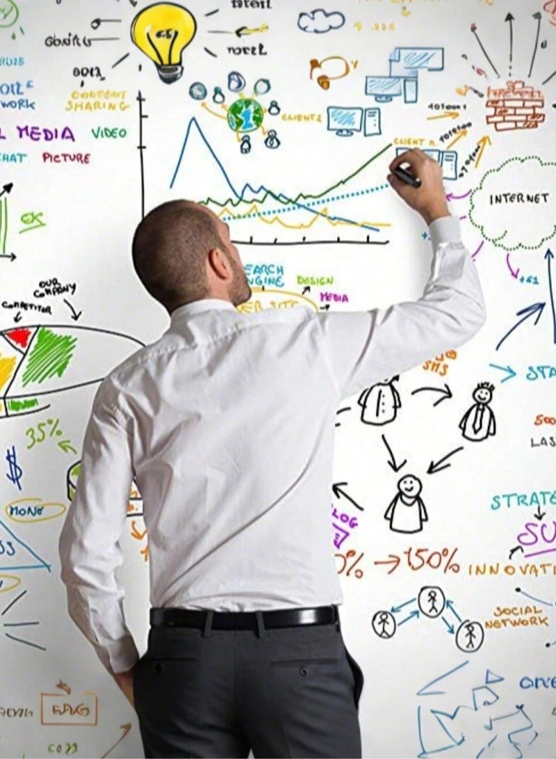 Whiteboard sticker that is easy to write on and wipe off. It encourages children to learn letters, numbers, and free drawing, enhancing their imagination and skills. Comes in size (1000×45 cm) with 2 whiteboard markers and an eraser - Image 2