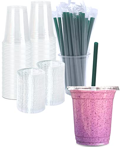 Cappatua 12 oz Clear Plastic Cups with Lids and STRAWS, Disposable Drinking Cups for Cold Drinks, Iced Coffee, Milkshakes, Smoothies, 25 Sets - Image 1